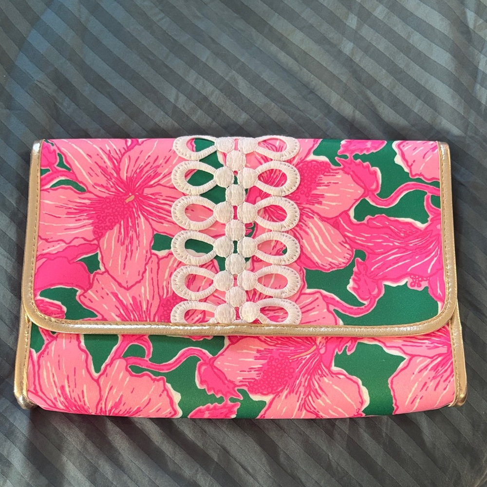 Lilly Pulitzer Pink and Green Floral Wristlet